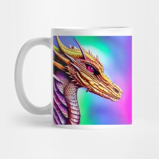 Purple and Gold Fairy Dragon in a Rainbow Mug